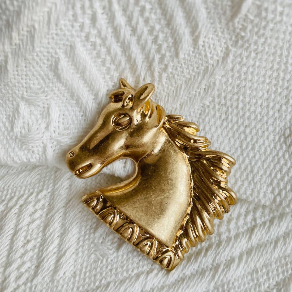 Gold Tone Horse Head Brooch