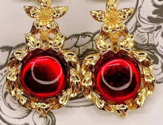 Vintage Style Ruby Red Earrings