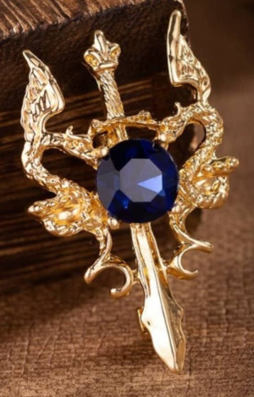 Dragon Sword Lapel Pin with Blue Stone